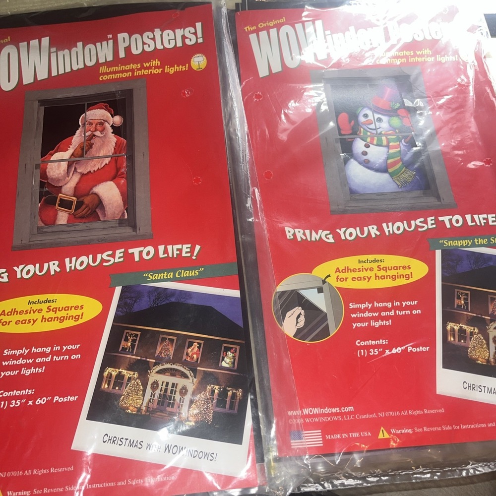 Pair Of 2008 WOWindow Posters Christmas Window Decoration Santa Claus & Snowman